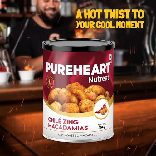 Image of PUREHEART Nutreat Chile Zing Australian Macadamias 454g - Spicy Roasted Macadamia Nuts | Buttery Crunch Snack | Gluten-Free & Keto-Friendly