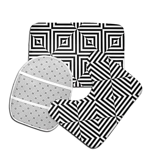 DIRYKILP Badematte + Konturmatte + Toilettendeckelbezug, optische Illusion Muster 3 Stück Badematte Set, mit rutschfester Klebeunterseite – Bild 5