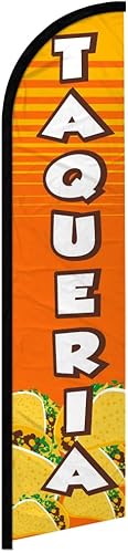 Taqueria - Bandera publicitaria sin viento, perfecta para restaurantes, camiones de comida, patios de comida, tiendas, eventos, cafeterías, taquerias