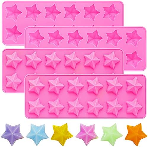 Lauwell 4 Pieces Star Shaped Silicone Molds Five-Pointed Star Shaped Mold Non-Stick Fondant Molds for Chocolate Candy Ice Cube Cake Decoration (Pink)