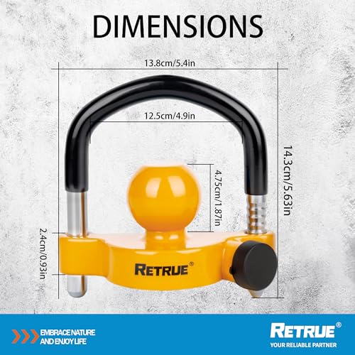 Image of RETRUE Universal Trailer Ball Lock Hitch Coupler Locks Fits 1-7 /8 Inch, 2 Inch, 2-5 /16 Inch Couplers Adjustable Security with Weatherproof Cover and Cap, Yellow