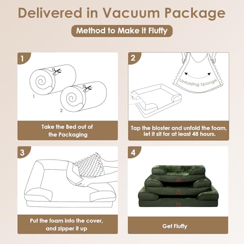 EHEYCIGA Orthopädisches Hundebett Kleine Hunde, 76x51cm, Memory Foam Hundekorb Mittelgroße Hunde, Waschbar Hundesofa Wasserdicht rutschfest, Hundecouch mit Hohem Rand, Dunkel Grün