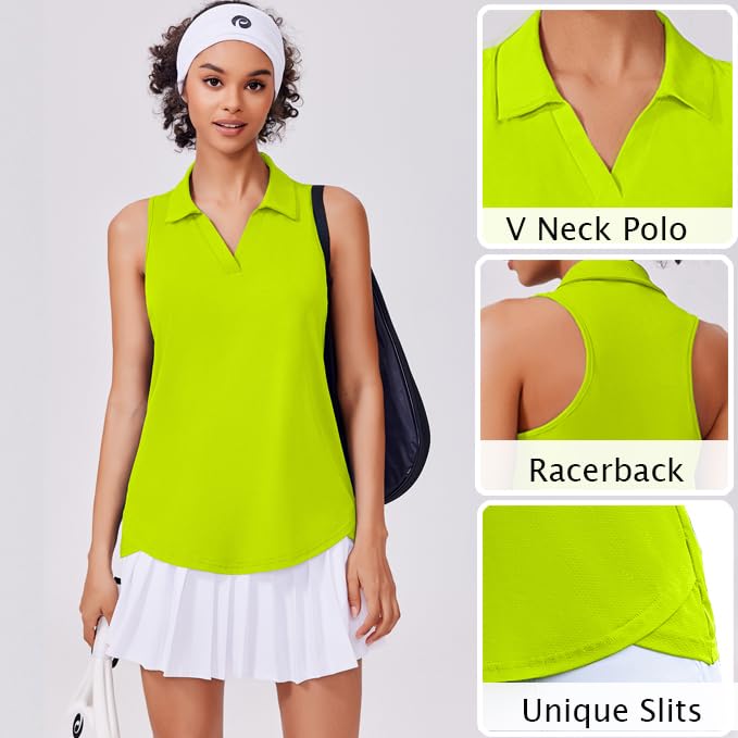 Image of PINSPARK Womens Golf Shirt UPF 50+ Sleeveless Collared Shirts Quick Dry Tennis Polo V-Neck Racerback Athletic Workout Tank