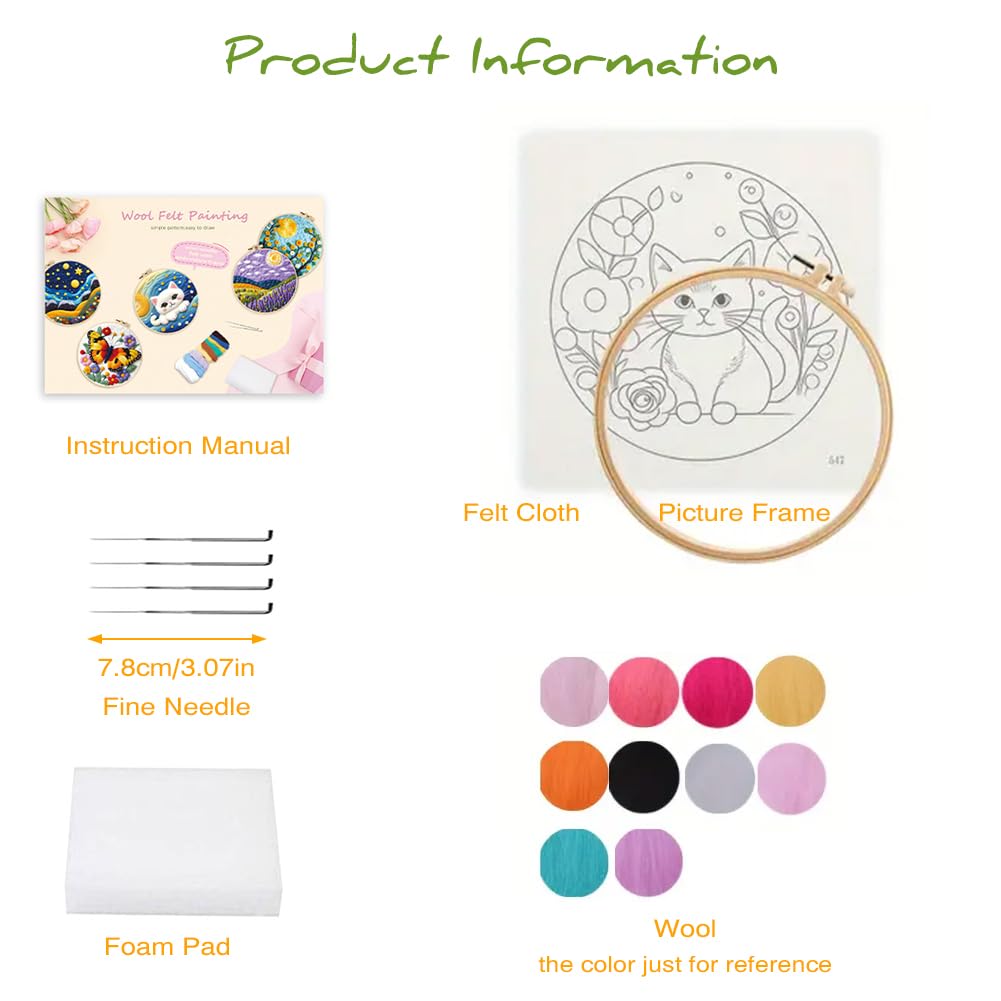 JSRQT Kit per Infeltrimento ad ago Floreale, Kit per Principianti Lana Feltro Ad