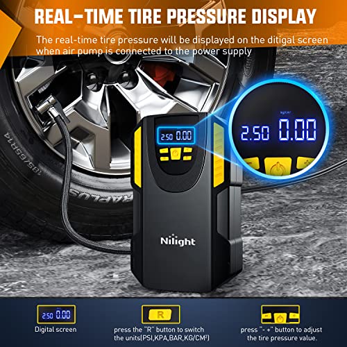 Image of Nilight Tire Inflator Portable Air Compressor 12VDC Car Air Pump 150PSI Digital Tire Pressure Gauge Auto Shutoff Tire Pump for Car SUV Motorcycle Bicycle ATV, 2 Year Warranty
