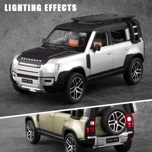 Image of Diecast Range Rover Defender Model - 1:32 Scale SUV Toy with Light & Sound, Alloy Off-Road Car for Kids & Collectors, Realistic Pull-Back Vehicle, Gift for Boys & Car Lovers (Green)