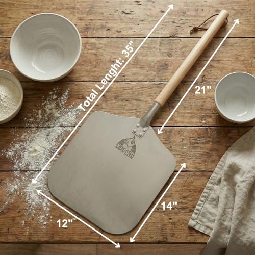 Image of Chicago Brick Oven Pizza Peel, 12 inch x 14 inch Aluminum Pizza Paddle, 35.5 inch Long Pizza Shovel with 21 inch Detachable Wooden Handle