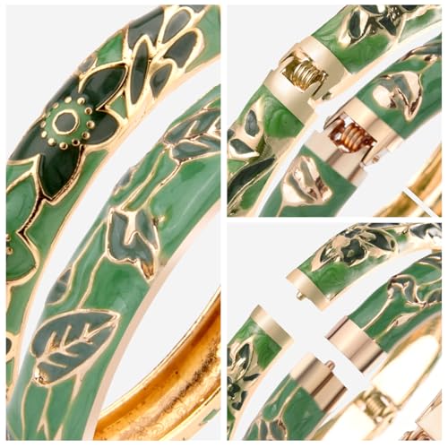 Image of UJOY Womens Multi-colors Cloisonne Bracelet Gold Plated Flower Hollowed Enameled Hinged Cuff Bangles Jewelry Gift 88A10