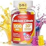 13-in-1 Calcium Citrate Gummies, 1200 mg with Vitamin D3, K2, Magnesium, Zinc, Ultimate Absorption Calcium Supplements for Women & Men, Bone, Muscle & Immune Support, Blueberry & Pineapple, 60 Gummies