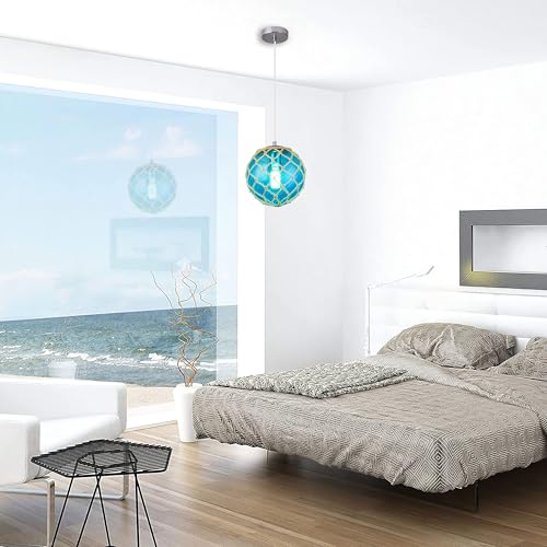 Blue Pendant Light Coastal Pendant Light Nautical Pendant Lighting Beach House Lighting Fixtures Ocean Lighting Fixture Coastal Hanging Light Fixtures Fish Float Glass Ball Lighting(Bulb Incl. - Image 2