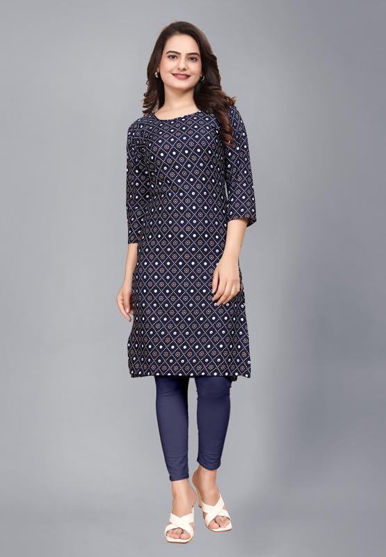 Image of Womens Crepe Kurti | Straight Fit | Knee-Length | Crew Neck | 3 /4 Sleeves | Casual & Office Wear