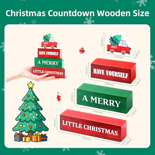 Image of 4 Pcs Christmas Wooden Tiered Tray Decor, Merry Christmas Decorations Gifts for Home, Winter Table Centerpiece for Xmas Party Kitchen Office