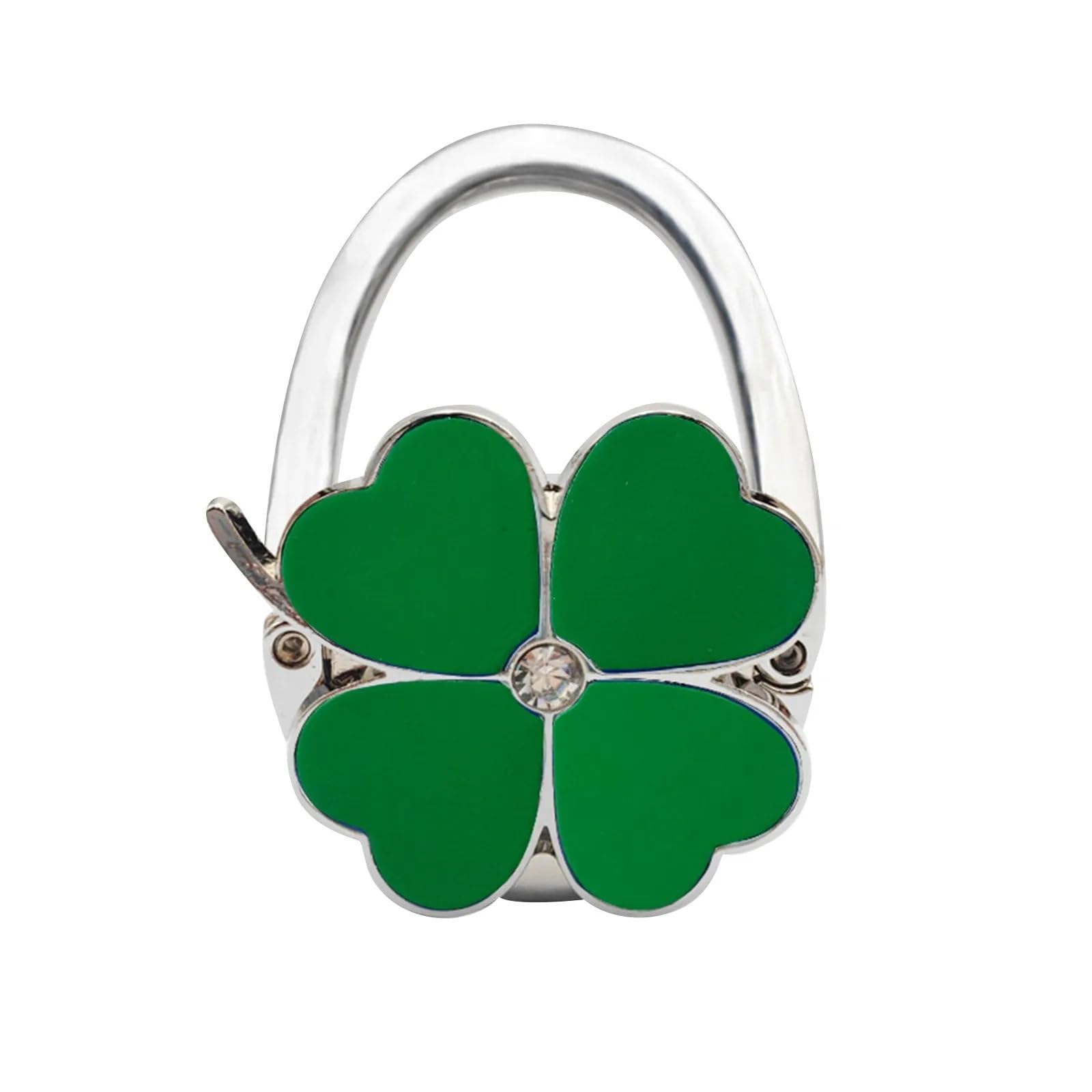 DUEXIOLY Bag Hooks for Table 1pc Four Leaf Clover Design Foldable Handbag Hanger Folding Purse Table Hook Holder for Office for Storage(Green)