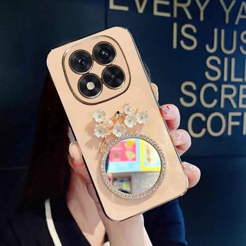Image of KC Back Cover for Mi Redmi Note 14 Pro 5G - Round Flower Mirror Electroplated Soft Silicone Camera Protection Case - Pink