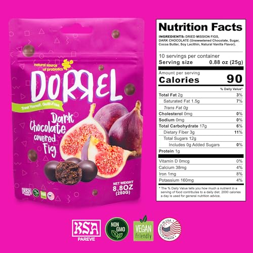 Dorrel Dark Chocolate Covered Figs - Nutritious And Sweet Snacks - Organic, Vegan - Natural Probiotic - Non-Gmo - Kosher Pareve thumb #1