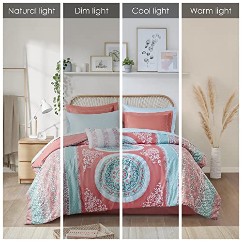 Intelligent Design Complete Bed In A Bag Casual Boho Comforter With Sheet Set Decorative Pillow, All Season Bedding Set, Full, Loretta Coral 9 Piece #TOP1
