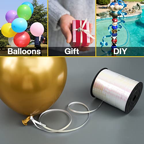 Image of PartyWoo White Ribbon, 500 Yard Curling Ribbon for Crafts, Balloon Ribbon, Iridescent Color Ribbon for Gift Wrapping, Holographic Ribbon for Balloons String, Hair, Florist Flower (1 Roll)