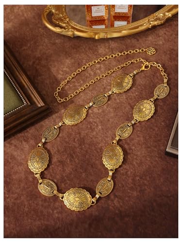 GORGLITTER Women's Boho Chic Floral Chain Belt Metal Waist Western Cowgirl Belts3