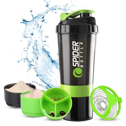 Active 100 Protein Shaker Bottle 500ml With Extra Compartment - Gym Shaker Bottle For Men & Women Perfect For Protein Shakes & Supplements (Green)