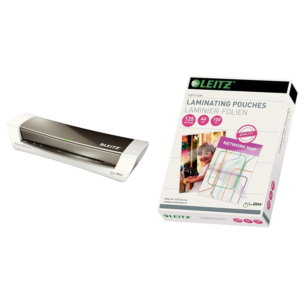 Leitz A4 Laminiergerät, Für 80 bis 125 mic Laminierfolien & Heißlaminierfolien A6 125 mic, Hochwertige Laminierfolien im 100er Pack