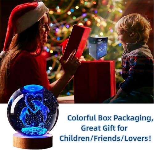 Image of Hamsa Magical Crystal Ball Night Light, LED Color-Changing Globe Lamp, Crystal Ball Lamp, Desktop Decorative Mood Light (16 Color Dolphin Love)