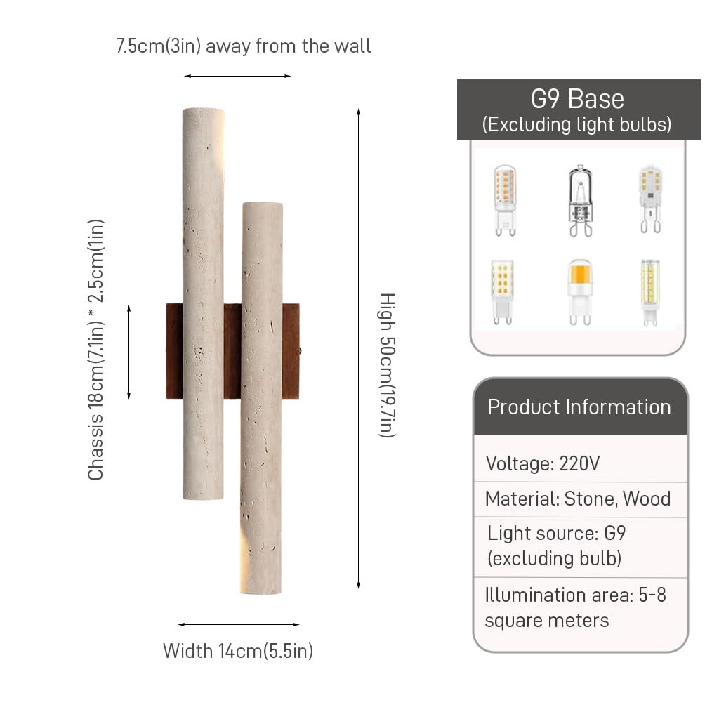 Aplique De Pared Piedra Wabi Sabi Moderno Largo Lámpara Pared Luz Cálida Iluminación Mural Travertino Natural 4 Casquillos G9 50cm Longitud Salón Dormitorio Café Hotel Decoración Interior