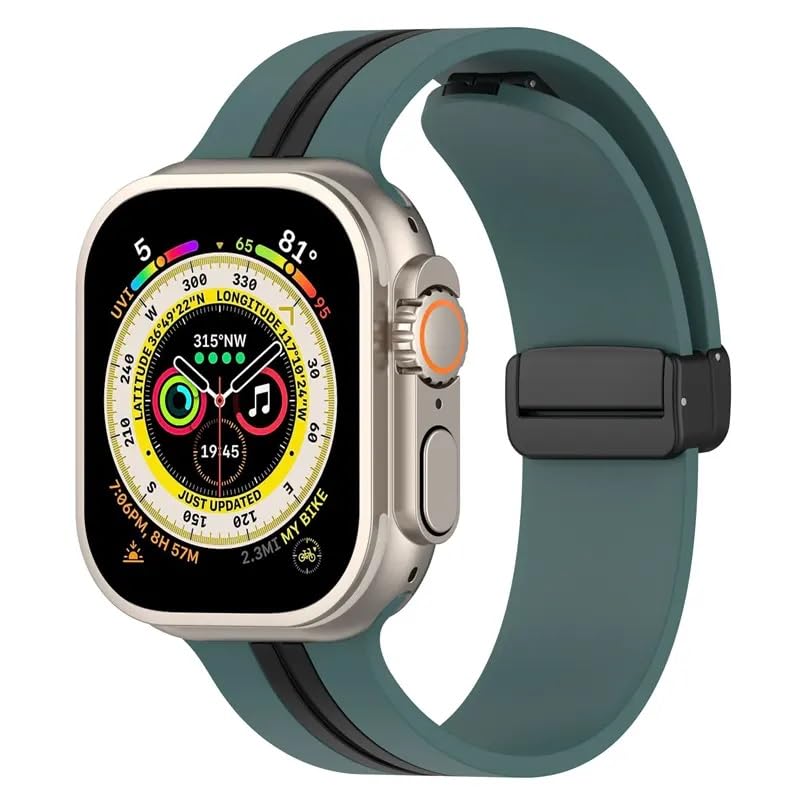 Image of Silicone Dual Sport Band Compatible with Apple Watch 49 mm, 45 mm, 44 mm, 42 mm Magnetic Clasp Adjustable Strap Compatible for iWatch Series Ultra, SE, SE 2, Series 3,4,5,6,7,8