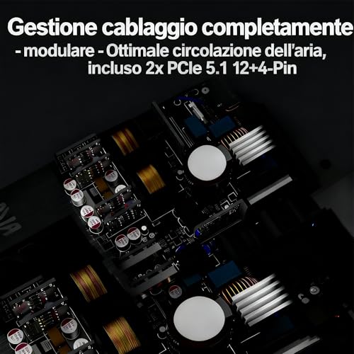 LC-POWER LC1200P V3.1 Alimentatore PC 1200W - 80 PLUS Platinum - ATX 3.1 - PCIe 5.1 - Full Modulare - Ventola 135mm - Compatibile con GPU NVIDIA/AMD RTX Serie 50/40 - Nero - Alimentatore - Immagine 5
