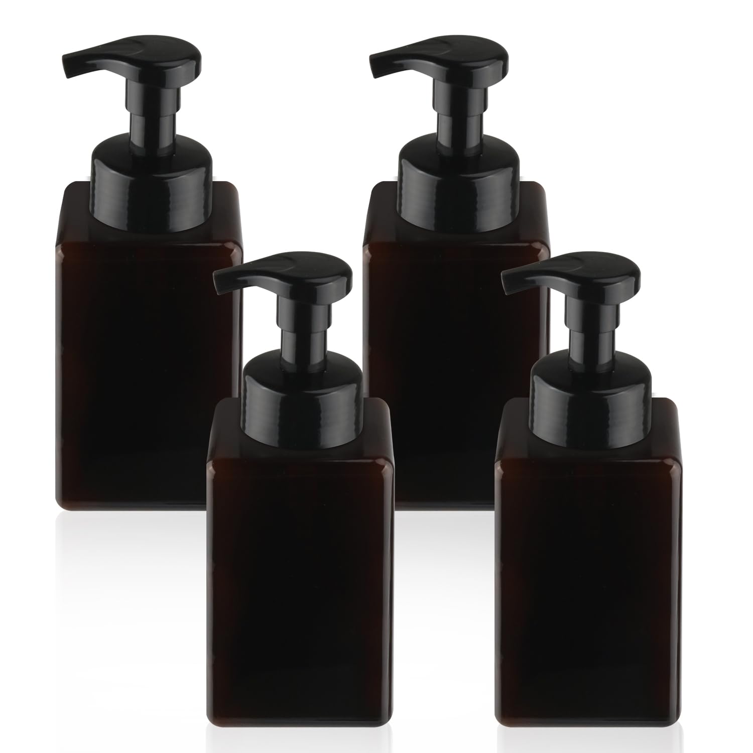Mirrline 4 Pcs 450ml/15oz Foaming Soap Dispenser Plastic Foam Liquid Pump Bottle Container for Home Kitchen Bathroom - Brown