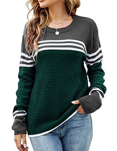 Image of Women's Long Sleeve Cute Stripe Patchwork Knitted Pullover Sweater