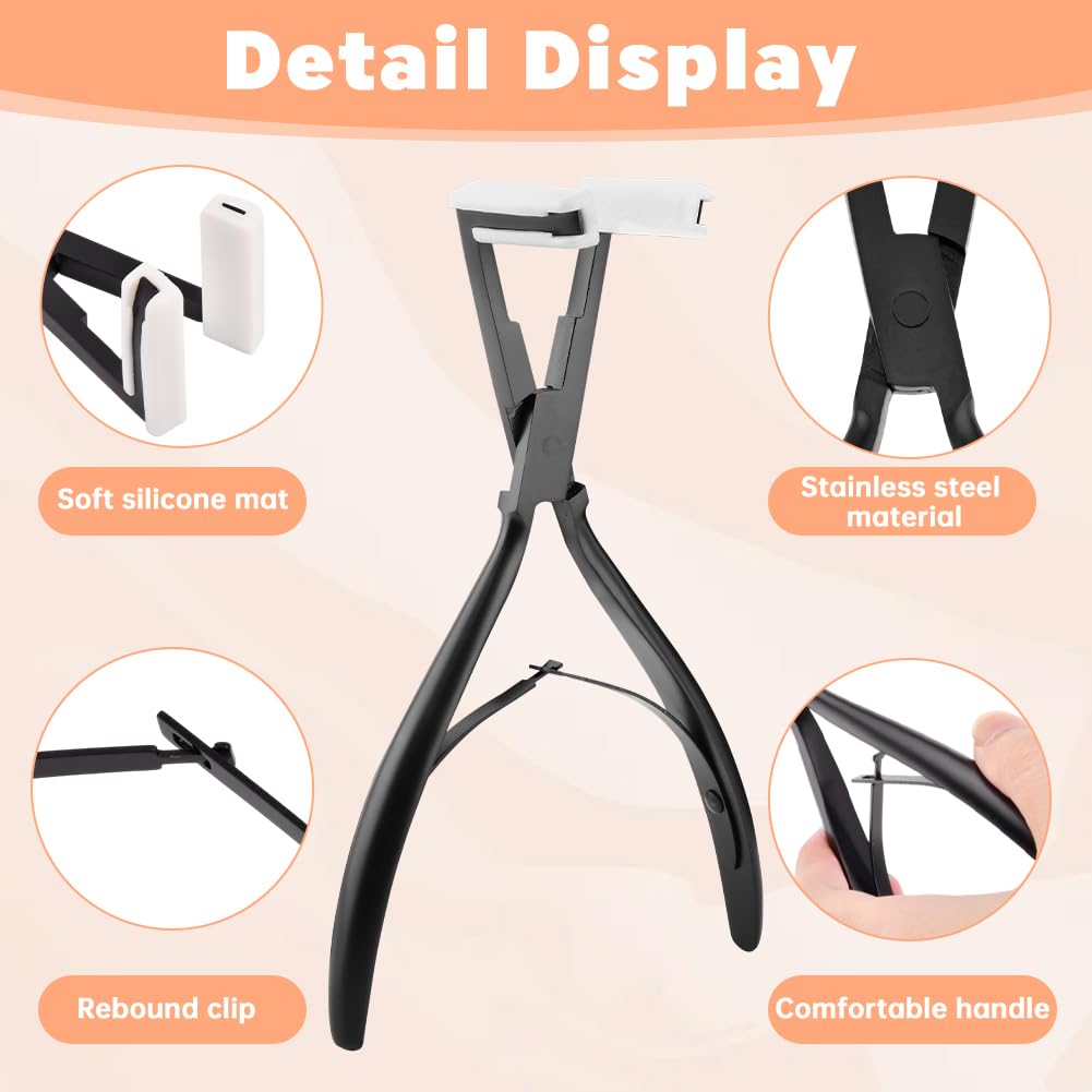 Tape in Hair Extension Tools Kit, Flat Surface Stainless Steel Plier, Remover Scraper, Clips, Hair Extension Tape, Styling Tools (Black)