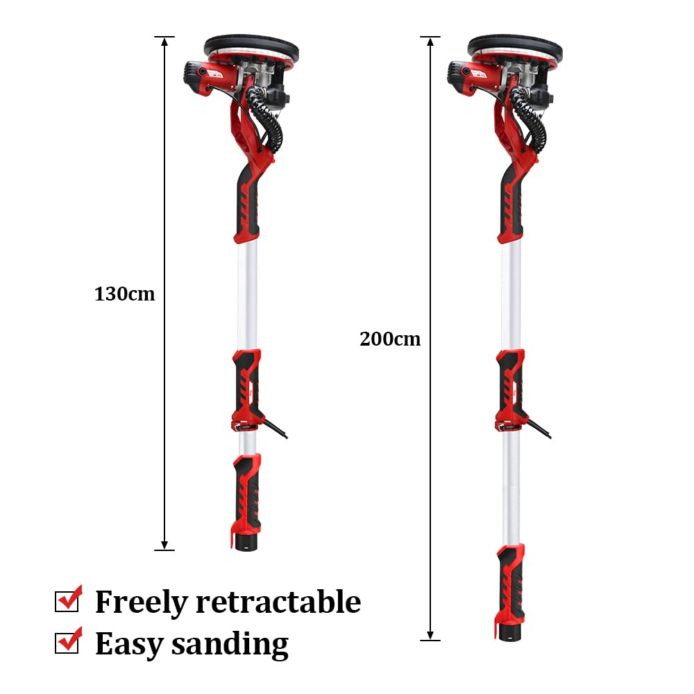 Lijadora de Pared, Lijadora de Techo 1390W, 5 Velocidades Ajustables, 12 Lijas, Sistema de Autolimpieza, Mango Telescópico 2M