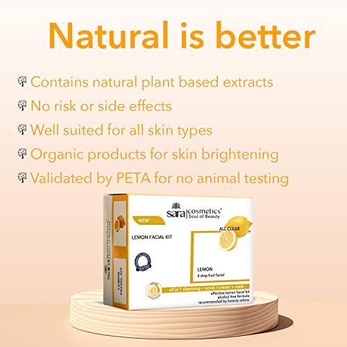 Image of Sara Lemon 4-Step Fruit Facial Kit For Brightening And Nourishing Skin | All in 1 ( Cleansing + Scrub + Cream + Mask ) | Suitable For All Skin Type ,(4 x 50 ) gm