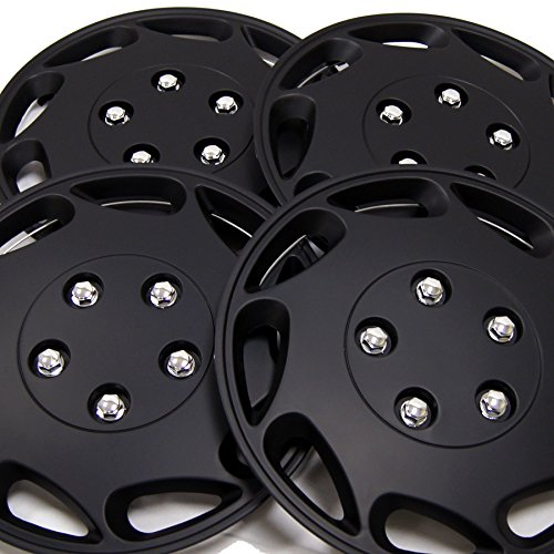 Image of WC3-15-807-B - Pack of 4 Hubcaps - 15-Inches | Black | Style 807 Style Snap-On (Pop-On) Type Matte Black Wheel Covers Hub-caps