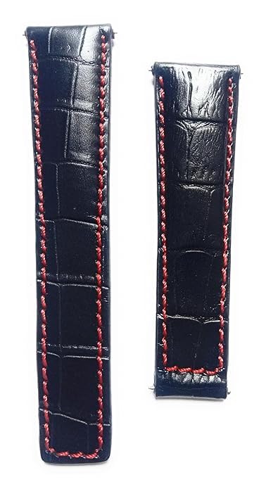 Pure Swiss 22mm*18mm leather Strap in artificial embossed Alligator-Style desing Watchband in red stitch Compatible With TAG Heuer Grand Carrera With Spring Bars COLOUR(BLACK inner Red) (B0D5DC7Q4K) Amazon Price History, Amazon Price Tracker