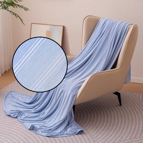 Amazon Basics Striped Cooling Blanket for Hot Sleepers, Reversible Lightweight Thin Throw Blanket...