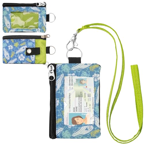 Image of Minimalist RFID Wallet with Lanyard, Multi-functional ID Case with 2 Zipper Pockets and Key Chain for Men and Women, Tactical Badge Pouch Cards Holder, Coin Purse for Travel Sports - Two-Tone