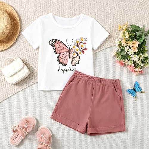Image of KIDLAGA Girls Two Piece Sets Cherry Pattern Short Sleeve Shirts and Shorts Set With Pockets Girls Summer Outfits Size 7-14
