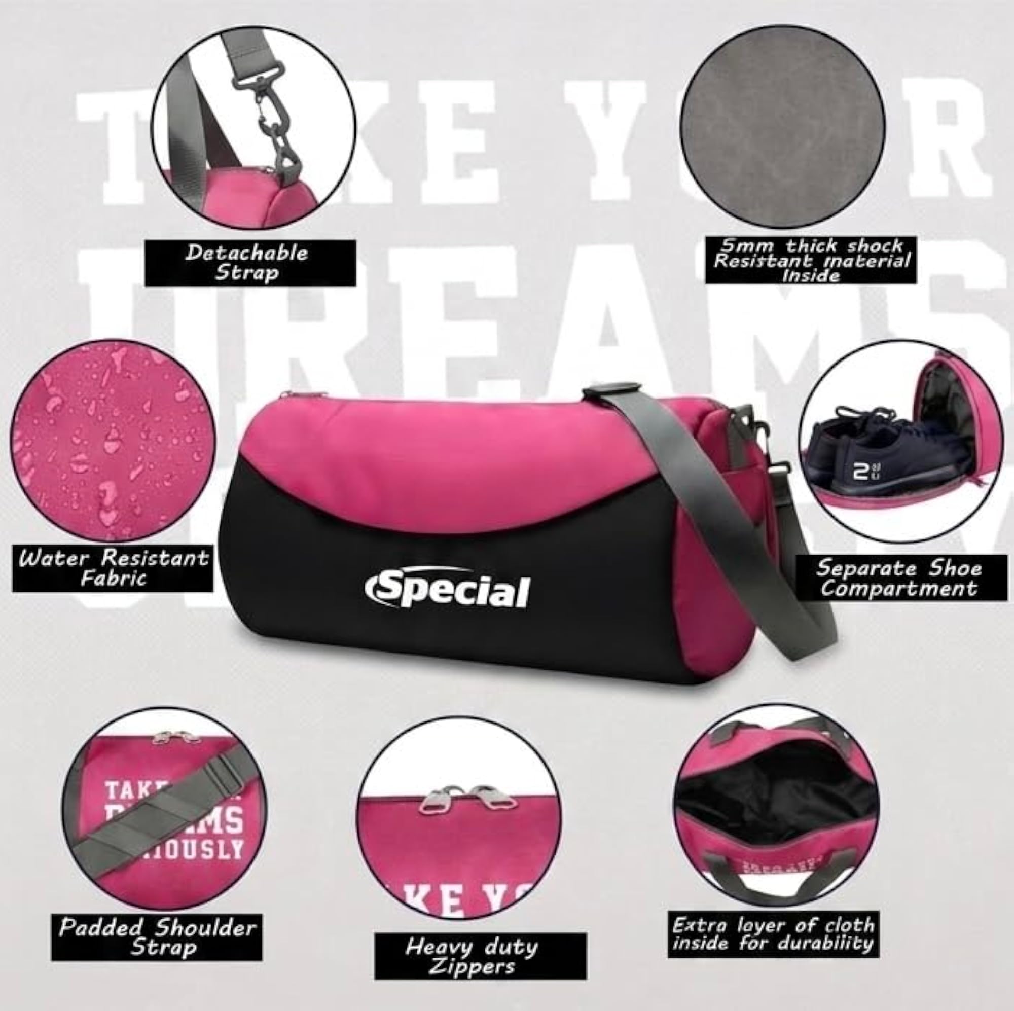 Special Gym Bag Pink and Black, Unisex