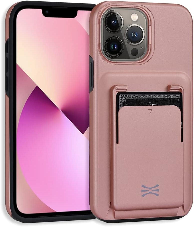 TORU CX PREMIUM Compatible with iPhone 13 Pro Max Detachable Wallet Case-Protective Dual Layer TPU Bumper & Hard Cover with Slide Card Holder for Wireless Charging- Rose Gold Shell/Rose Gold Card Slot