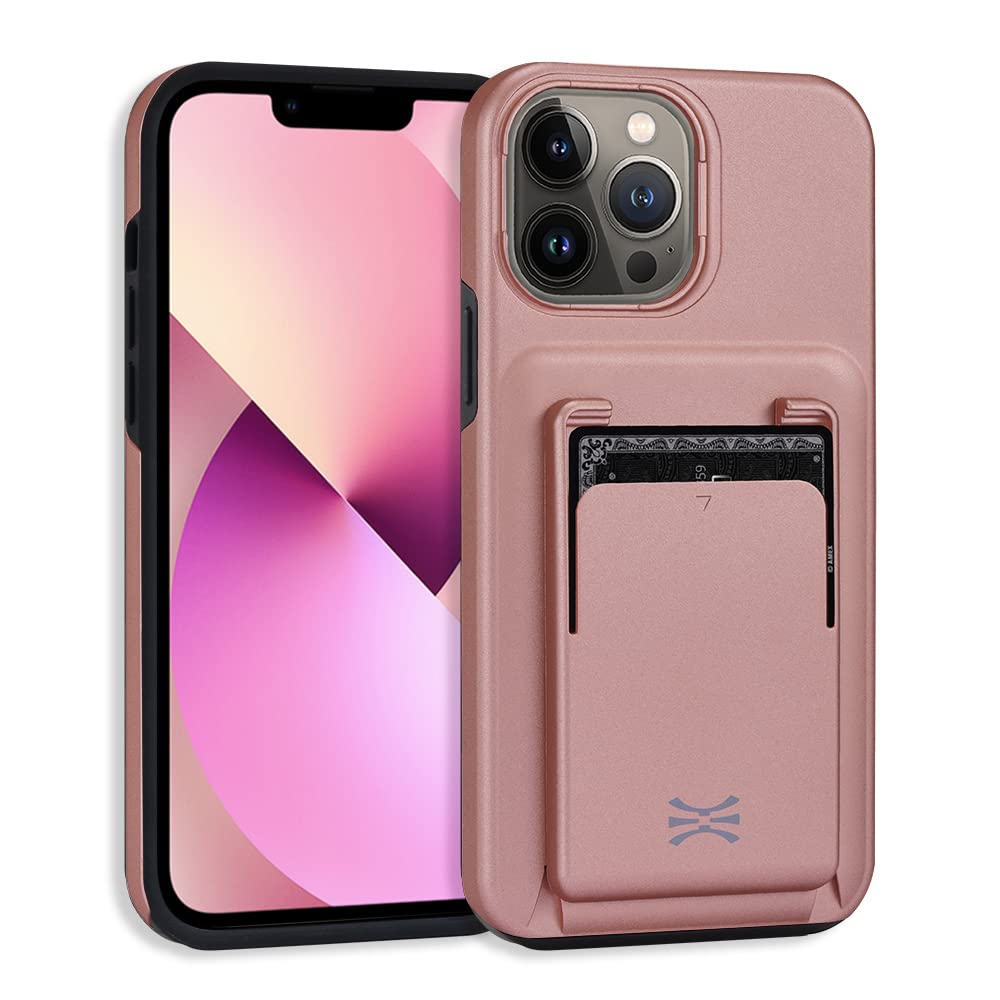 TORU CX PREMIUM Compatible with iPhone 13 Pro Max Detachable Wallet Case-Protective Dual Layer TPU Bumper & Hard Cover with Slide Card Holder for Wireless Charging- Rose Gold Shell/Rose Gold Card Slot