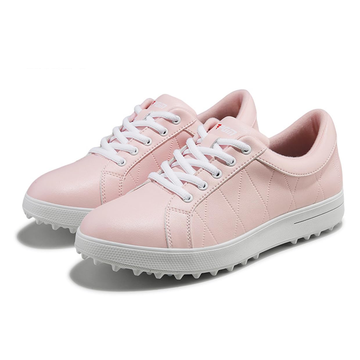 DONFAAUK Ladies Golf Footwear, Waterproof Leather Walking Shoes Spikeless Golf Sport Shoes Fashion Workout Sneakers,Pink,8