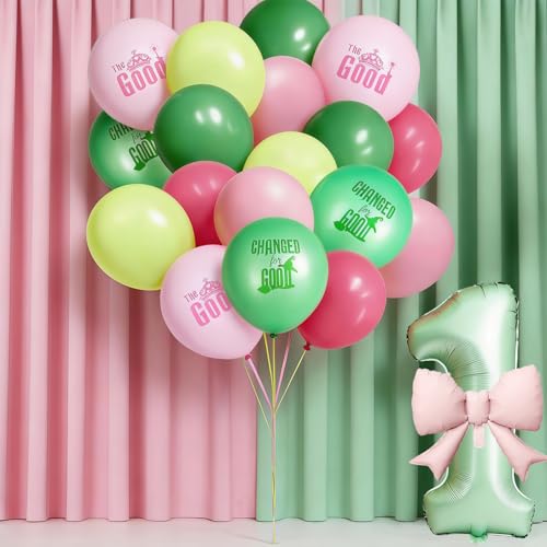 Junyaoii 40inch 0-9 Digital bow aluminum foil balloon36pcs 12 Pink and Green Witch Latex BalloonsBirthday Decorations Kids Wizard Decor Girls Party Favor (Pink 1)