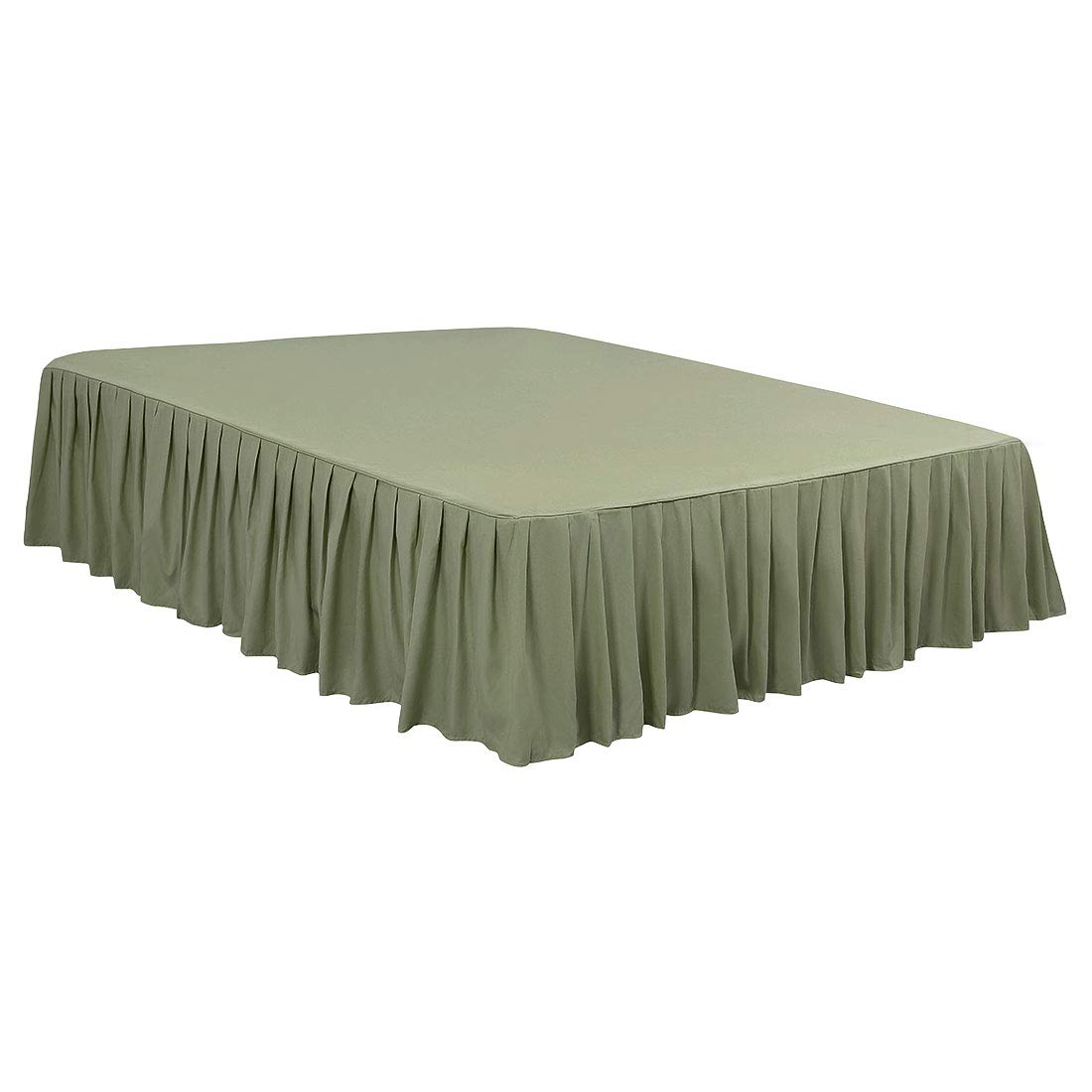 PiccoCasa Ruffled Bed Skirt Polyester Brushed Hotel Quality Durable Solid Wrinkle and Fade Bedroom 16 Inch Drop Queen Olive Green