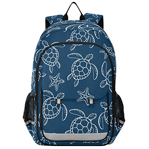 Sea Turtle Starfish Backpack for Women Men, Large Student School Bookbag 15.6 in Laptop Bag Purse Travel Casual Daypack