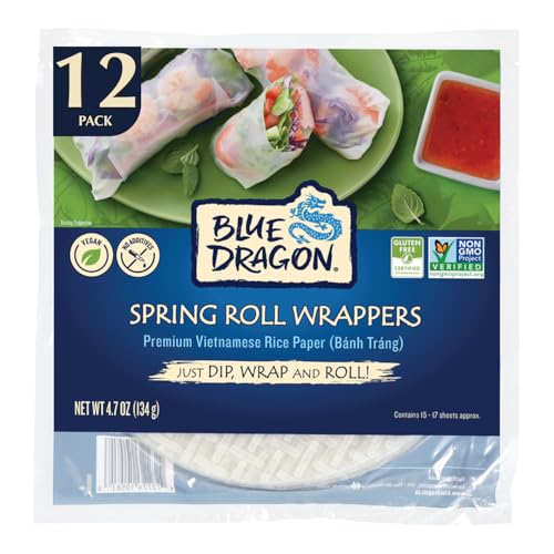 Blue Dragon Spring Roll Wrappers 15-17 Sheets Per Pack 4.7 Ounce (Pack of 1) Four Simple Ingredients Gluten Free Vegan Friendly No Preservatives