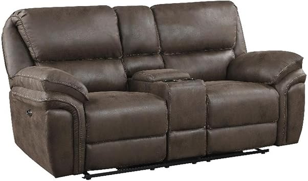 Lexicon Proctor Microfiber Power Double Reclining Love Seat in Brown