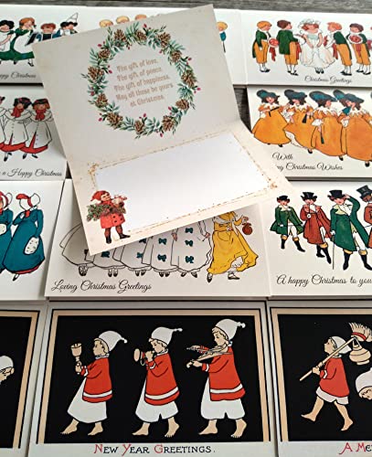 Image of PIXILUV CHRISTMAS CHOIRS (Pack of 12) Notecards Small Greeting Cards # Vintage Cute Children in Choirs and Groups ~ Vintage Christmas Postcards Reprint