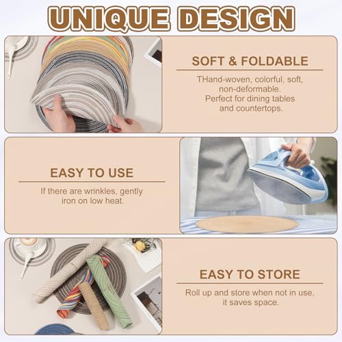 sourcing map 4 Pcs Round Woven Placemats, 4.3 Inch Braided Washable Placemat Heat Resistant Decorative Place Mat for Kitchen Dining Table Countertop, Khaki - Image 6