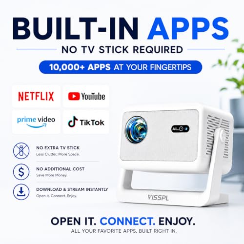 Image of [Now with Netflix & 2600ANSI] 4K Smart Projector with WiFi and Bluetooth, Auto Focus & Keystone Mini Projector with Stand, Outdoor Home Theater Small Proyector for bedroom(Off white)